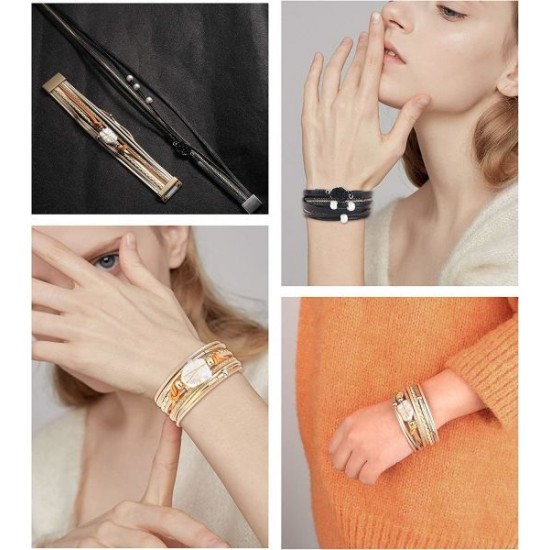Womens Leather Wrap Bracelet Baroque Pearl Cuff Multi Layer Druzy Stone Wrap Gorgeous Gold Tube Bangle Handmade Wristbands Jewelry With Magnet Clasp Womens Leather Wrap Bracelet Baroque Pearl Cuff Multi Layer Druzy Stone Wrap Gorgeous Gold Tube Bangle Handmade Wristbands Jewelry With Magnet Clasp